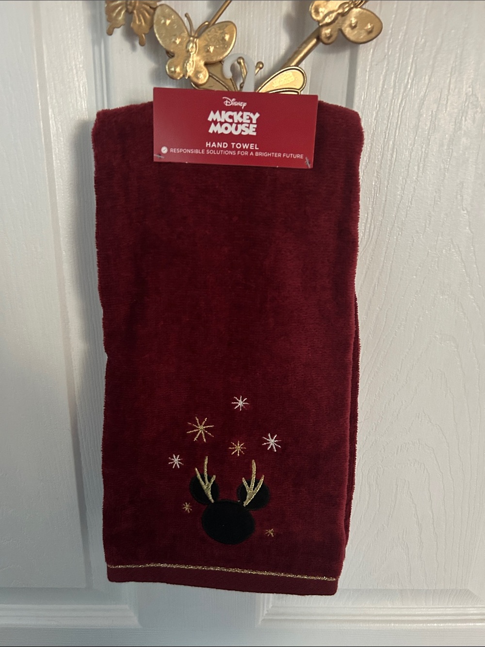 Disney Mickey Mouse Burgundy Hand Towel with Gold Embroidery